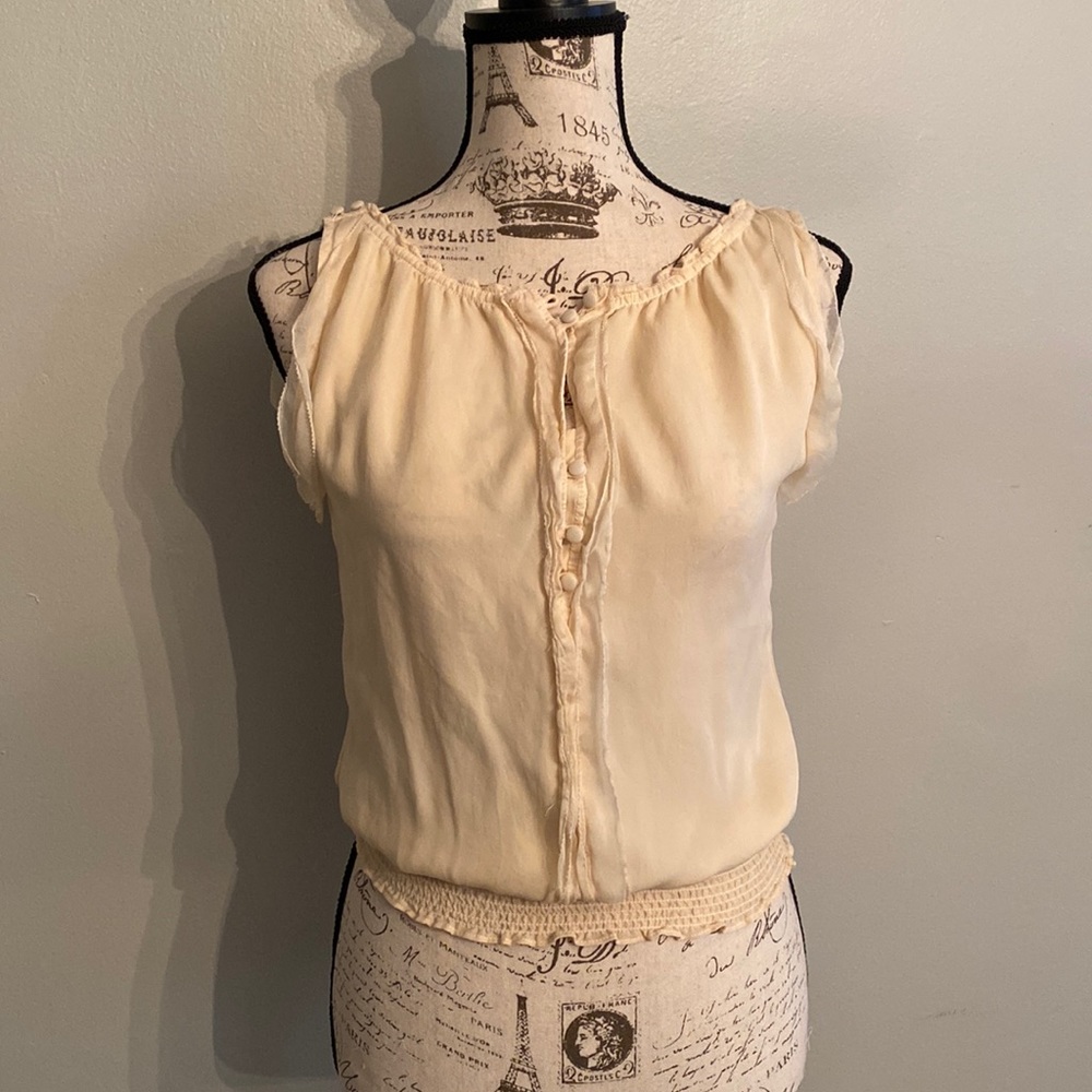 WHBM Silk Button Ruffle Tank Top